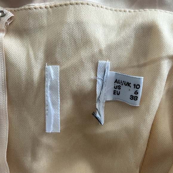 Princess Polly Cottage Hill Ruffle Wrap Satin Mini Dress Champagne - Picture 11 of 12